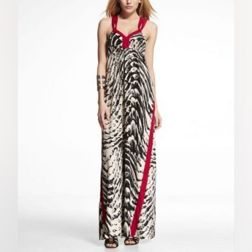 Express Elegant Black and Red Patterned Women's Dress Small